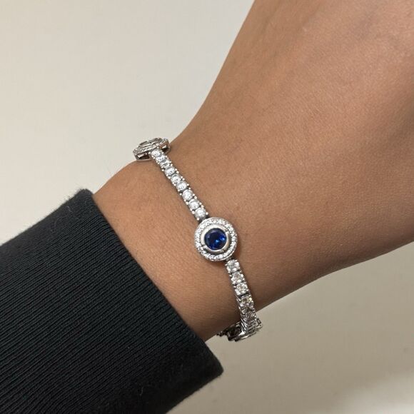 Estate Ross Simmons Sapphires With Cz Sterling Bracelet - Picture 2 of 4
